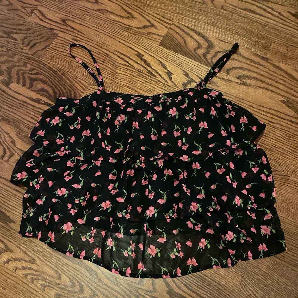 Forever 21 Black and Pink Floral Camisole
